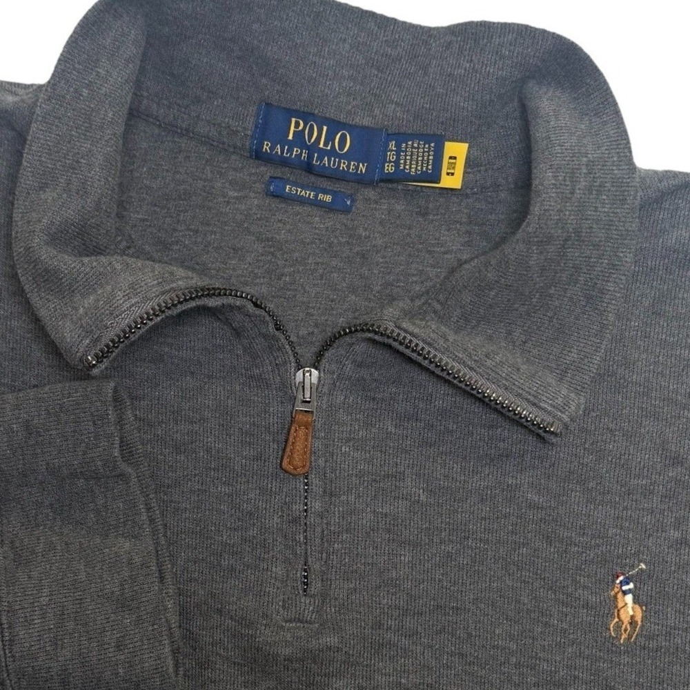 Polo Ralph Lauren Mens XL Charcoal Gray Estate Rib Quarter Zip Pullover Sweater